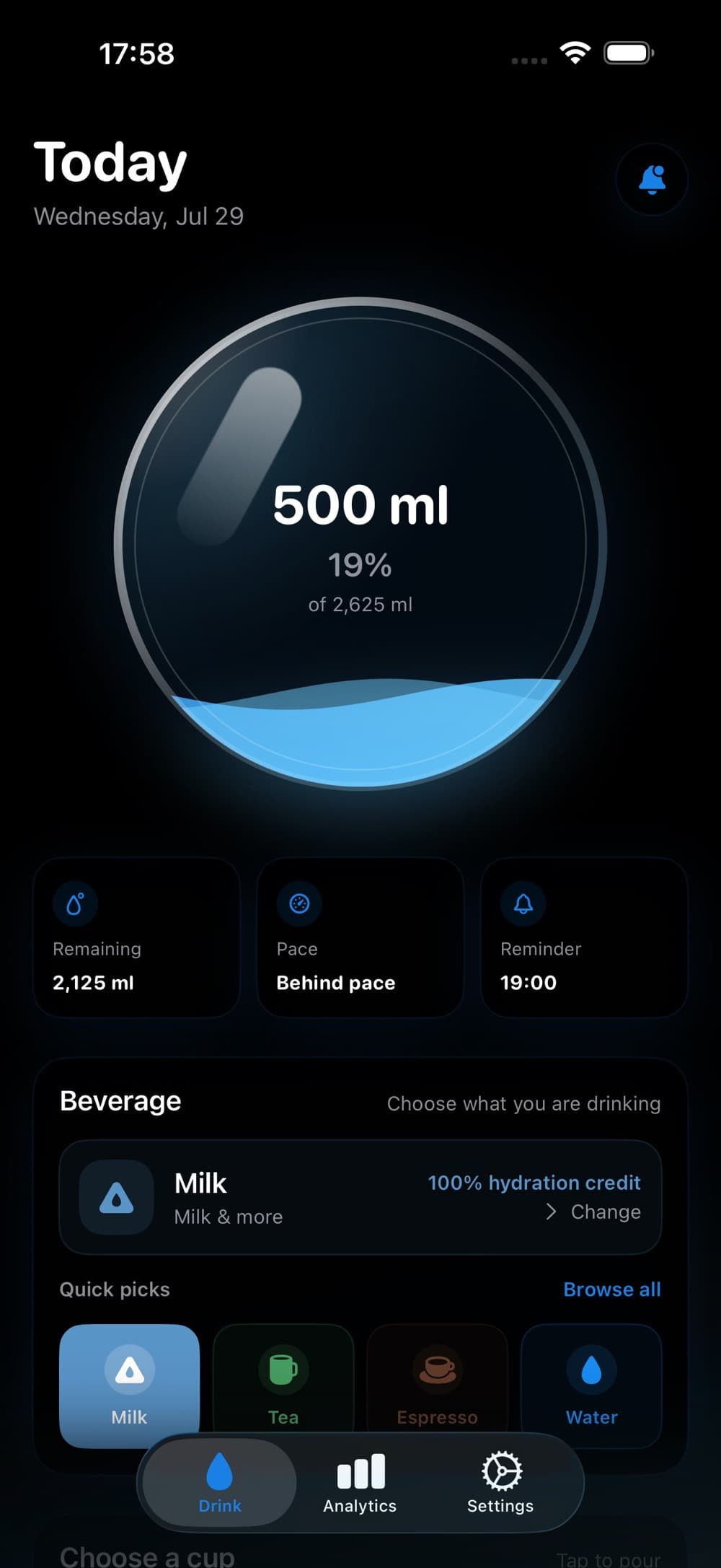 Daily Water Habit app interface screenshot 4