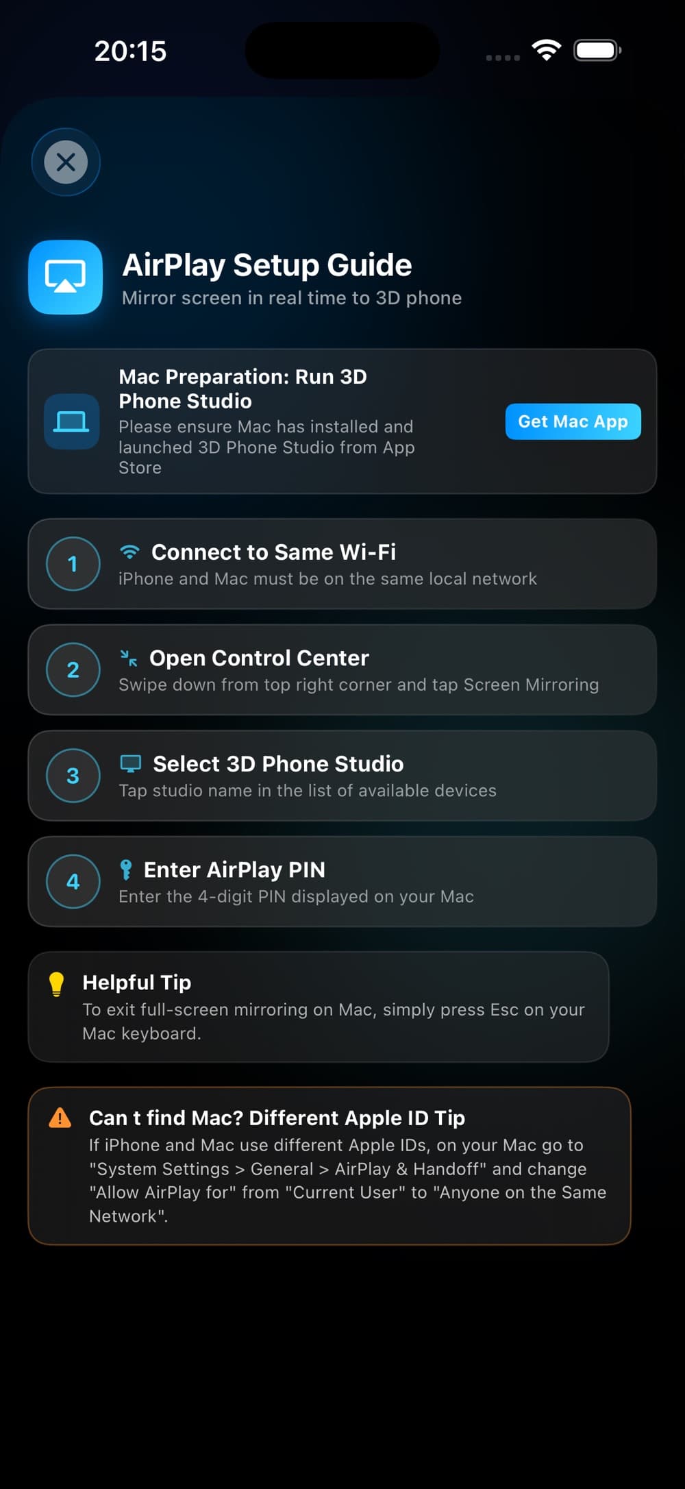 3D Phone Connect app interface screenshot 3
