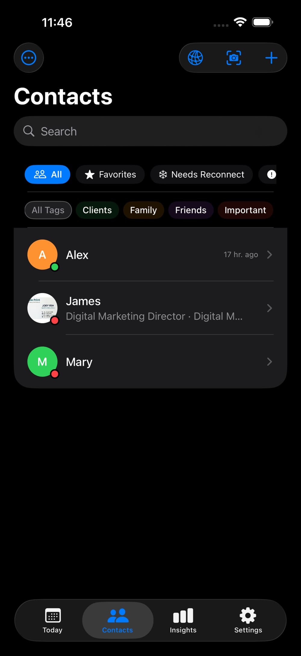 PrivateCRM app interface screenshot 2