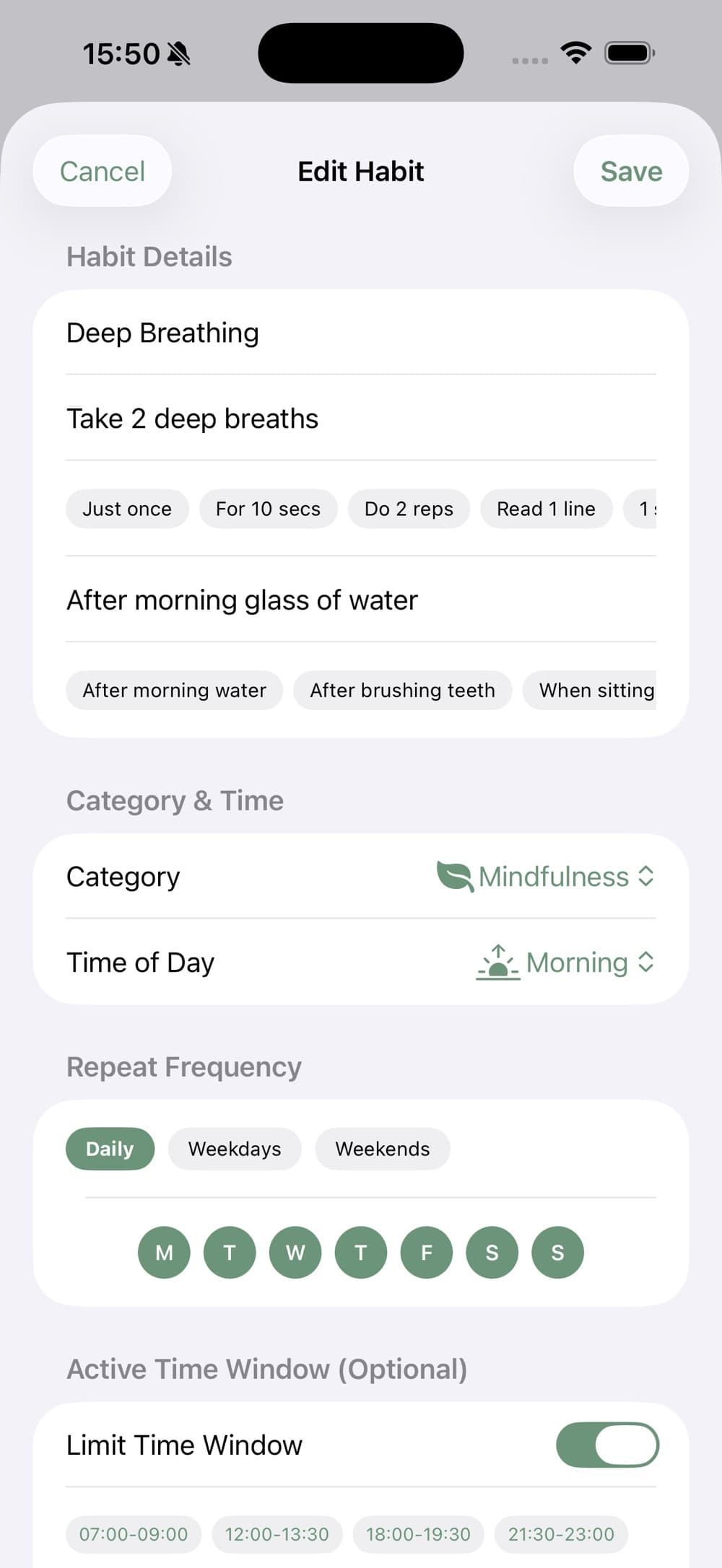 TinyHabit Today app interface screenshot 3