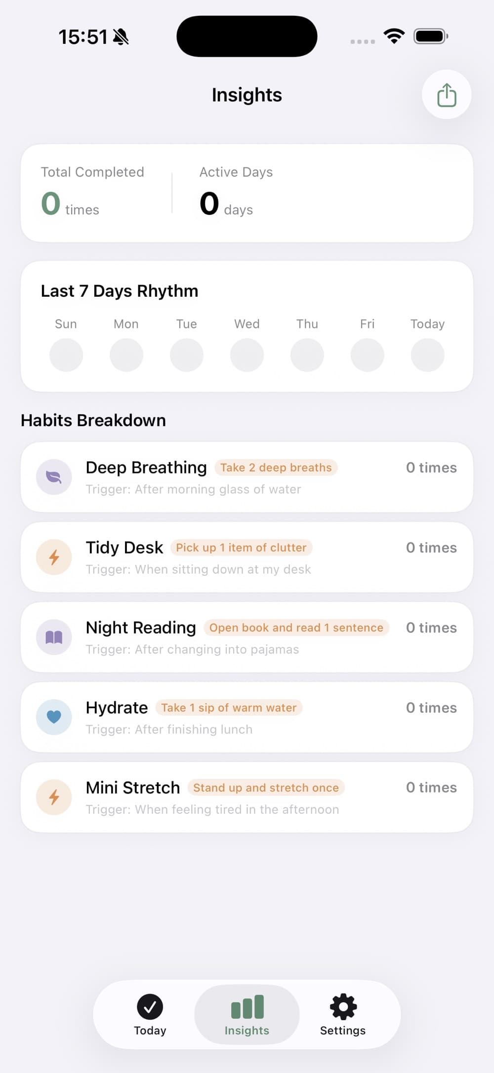 TinyHabit Today app interface screenshot 4