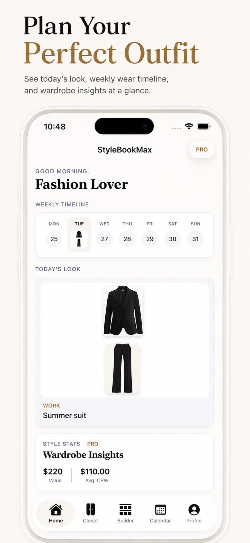 Wardrobe Max app interface screenshot 1