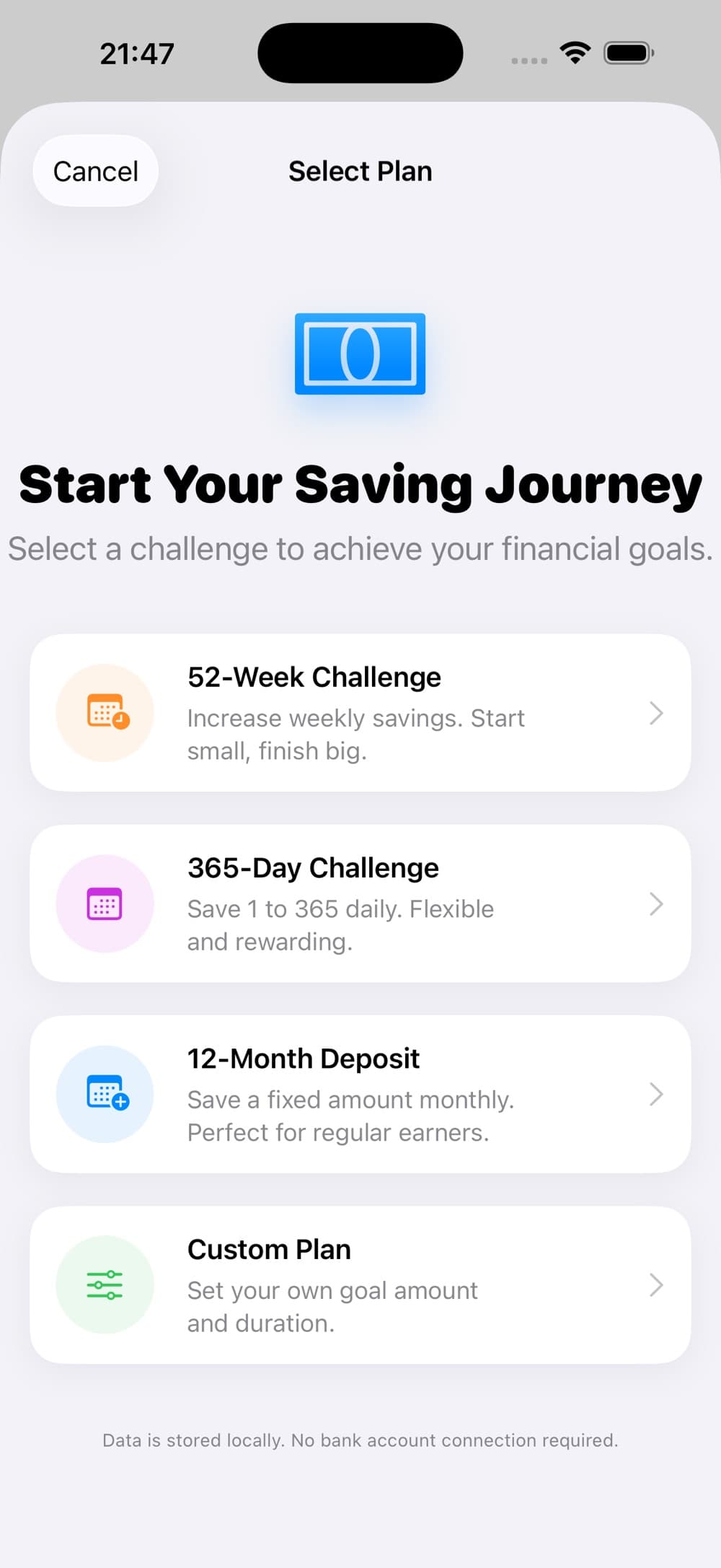 Saving Diary - Simple Tracker app interface screenshot 1